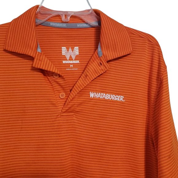 Whataburger Uniform Shirt Ladies Med Logo Striped Orange Employee Polo Costume - Picture 1 of 15